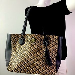 Anne Klein Black and Tan vegan leather bucket bag